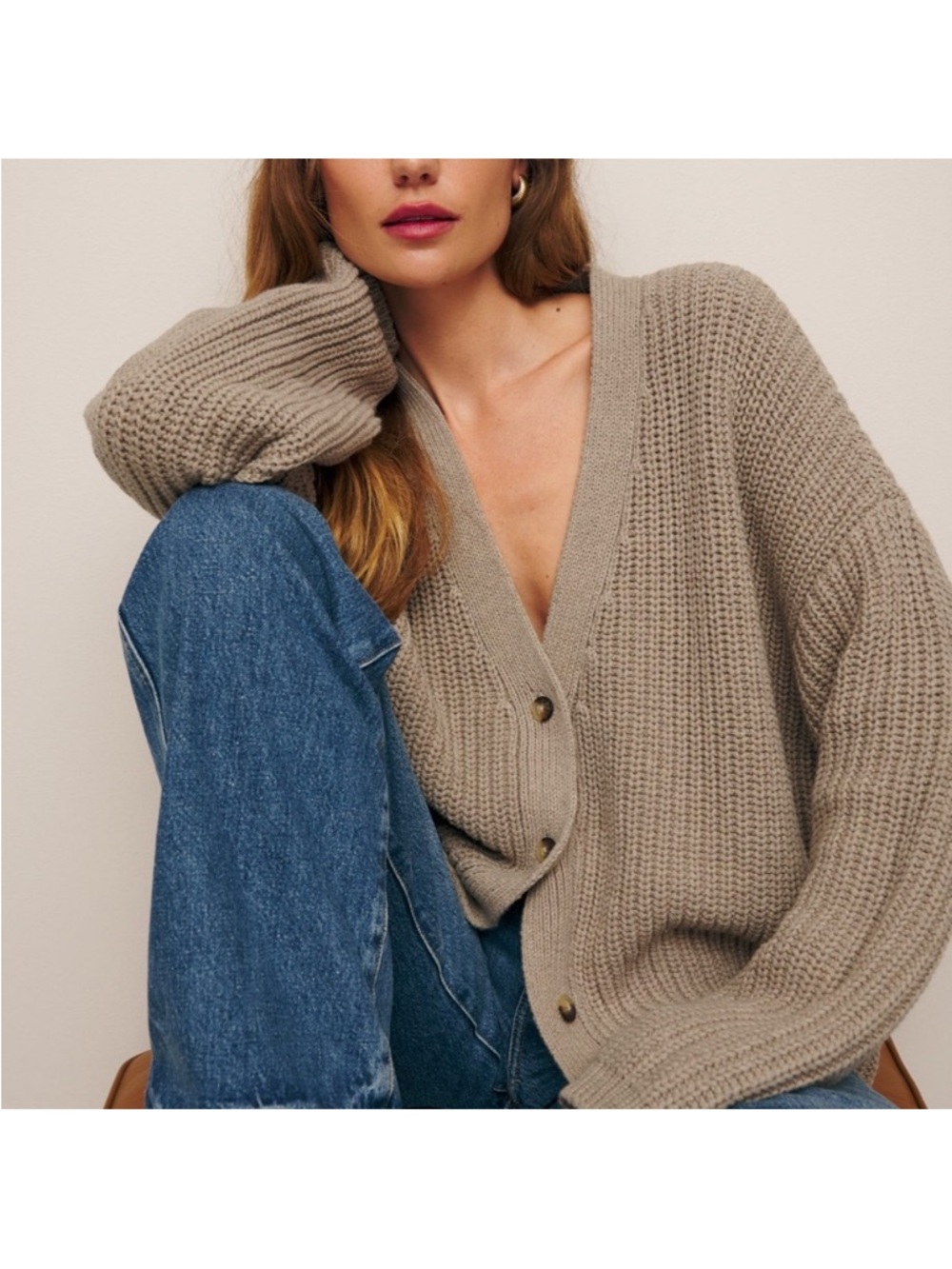 Reformation Maya oversized cashmere Cardigan in Light Taupe